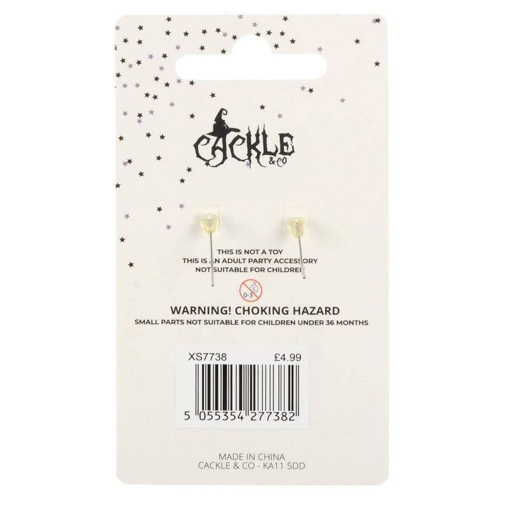 Back of a display card for Cackle & Co Halloween earrings