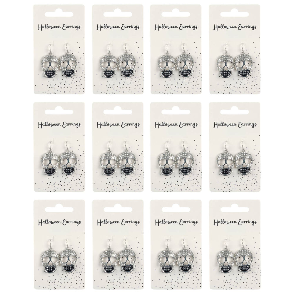 12 display cards with silver skull drop earrings for Halloween