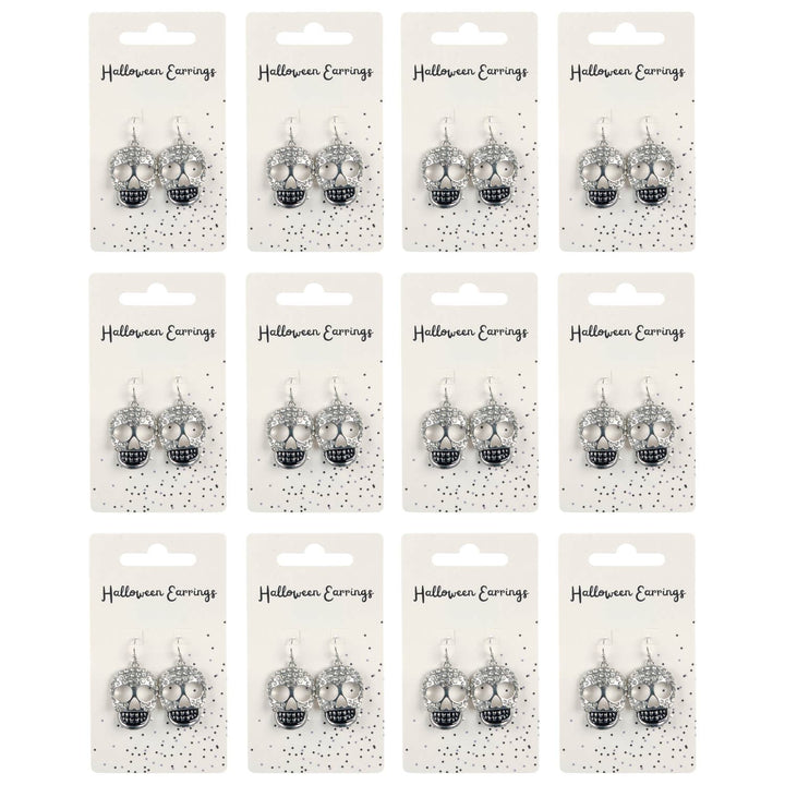 12 display cards with silver skull drop earrings for Halloween