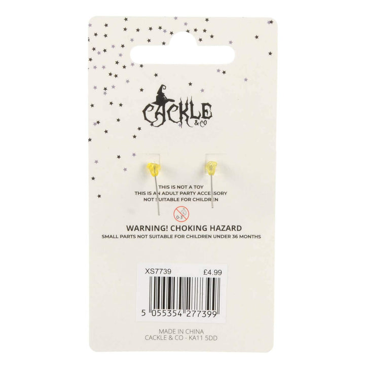 Back of a display card from Cackle &amp; Co with Halloween earrings