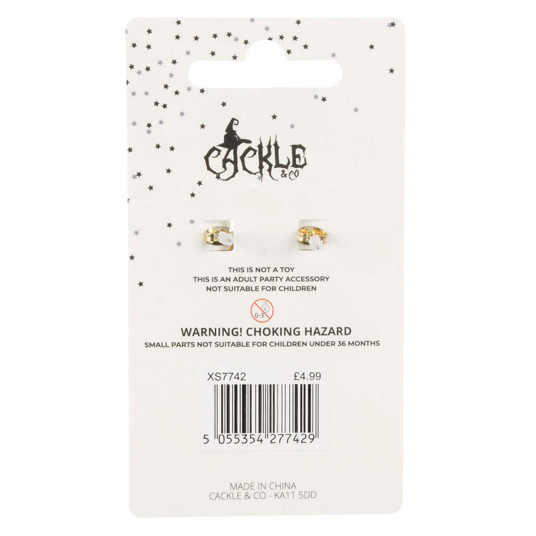 Back of a Cackle & Co Halloween earrings display card on a white background