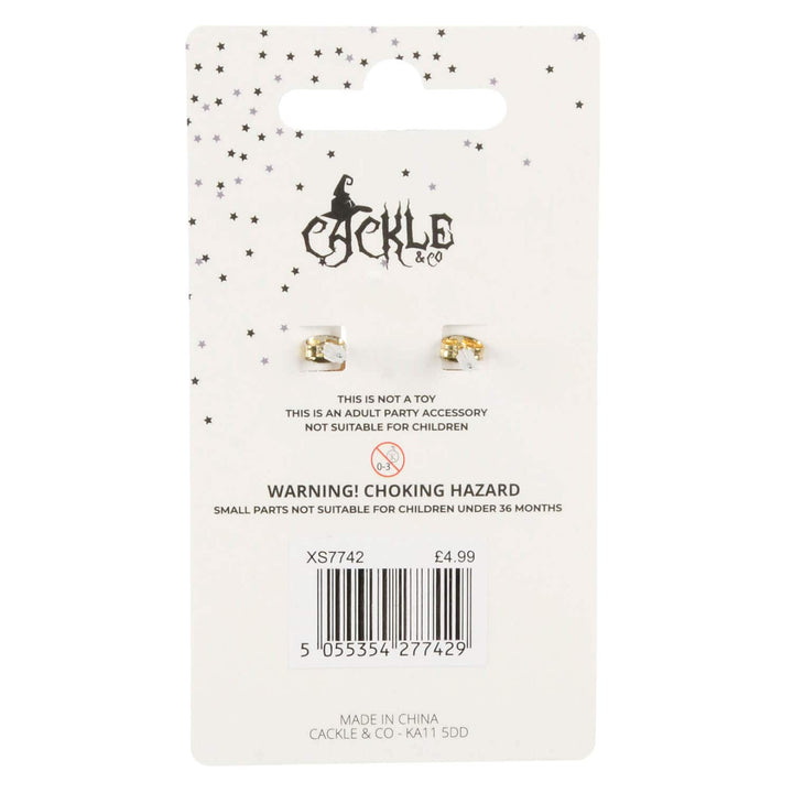 Back of a Cackle & Co Halloween earrings display card on a white background