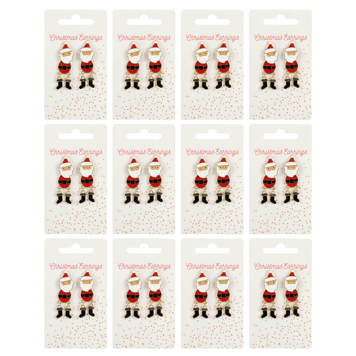 12 display cards of Christmas Santa earrings on a white background