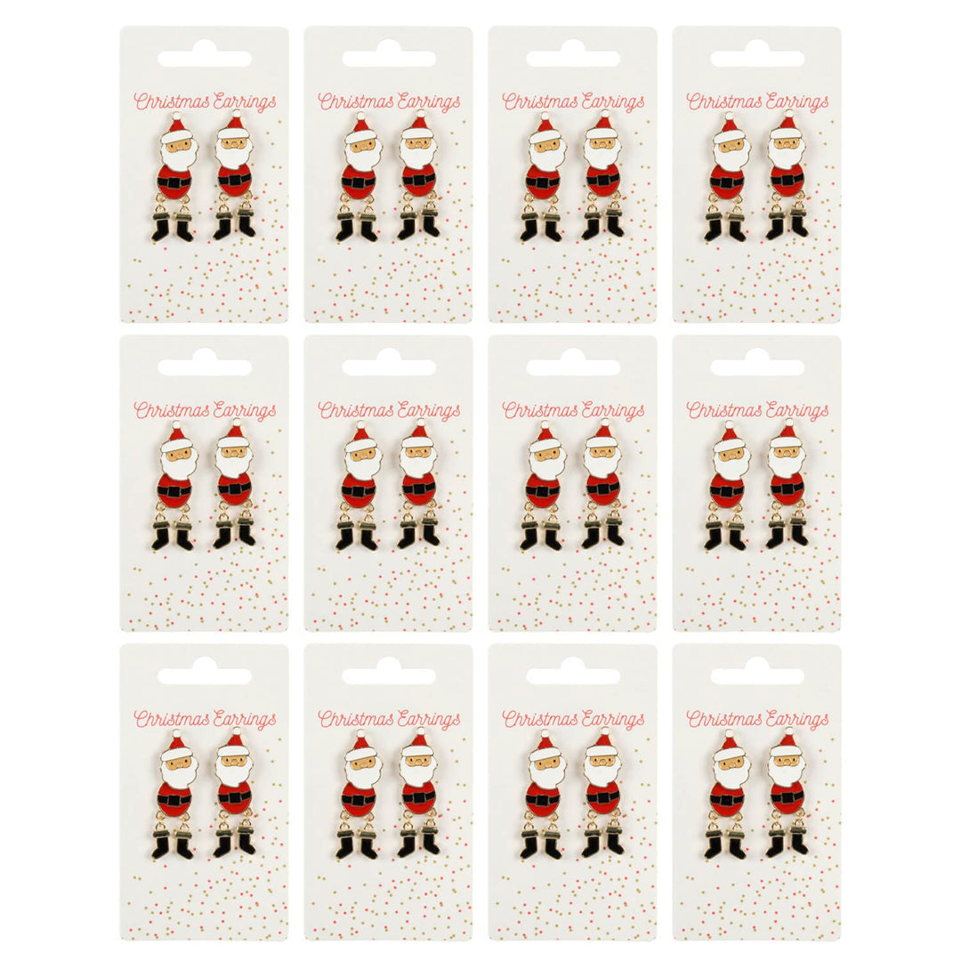 12 display cards of Christmas Santa earrings on a white background