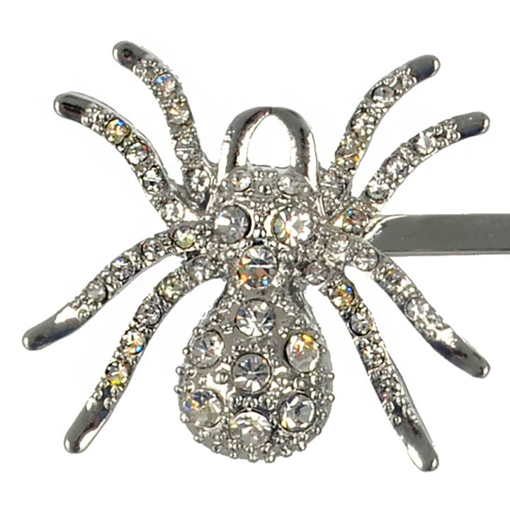 Close up of a silver spider decorated with sparkling diamante crystals