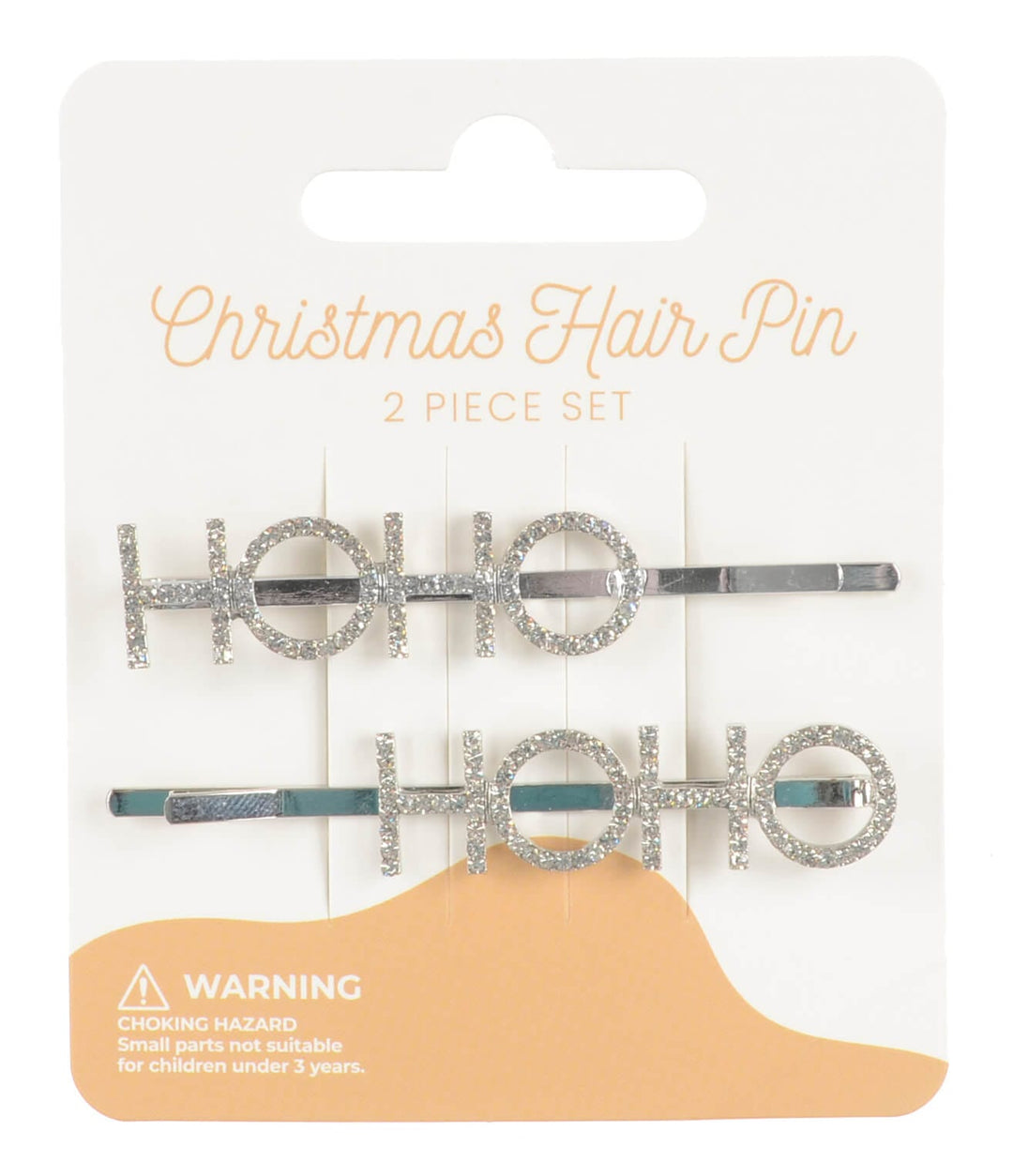 Two silver Ho HO hair pins on a white card with 'Christmas Hair Pin' text.