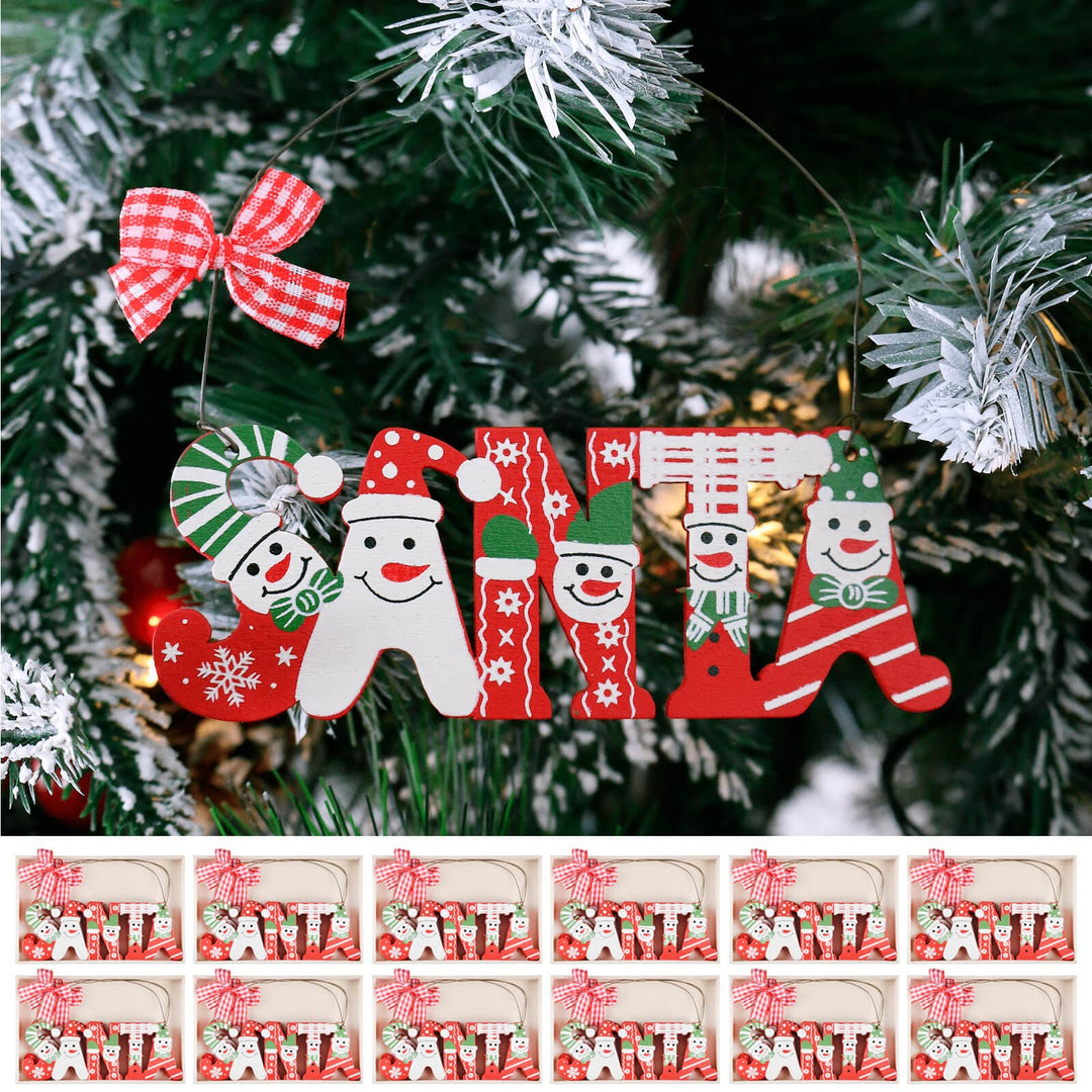Bulk Pack of 36 Santa Snowmen Wooden Christmas Tree Decorations 11cm