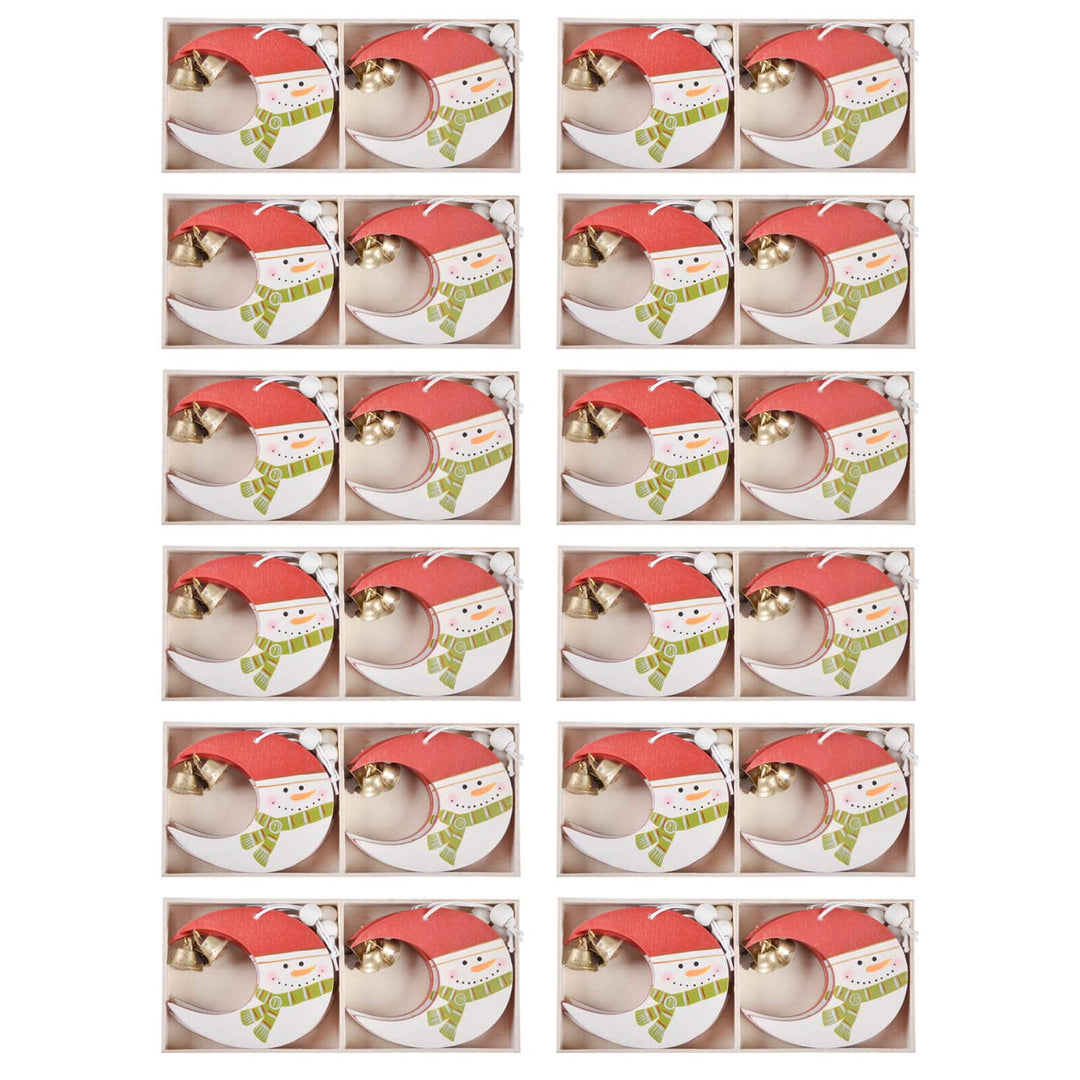 12 packs of snowman moon jingle bell Christmas tree decorations on a white background