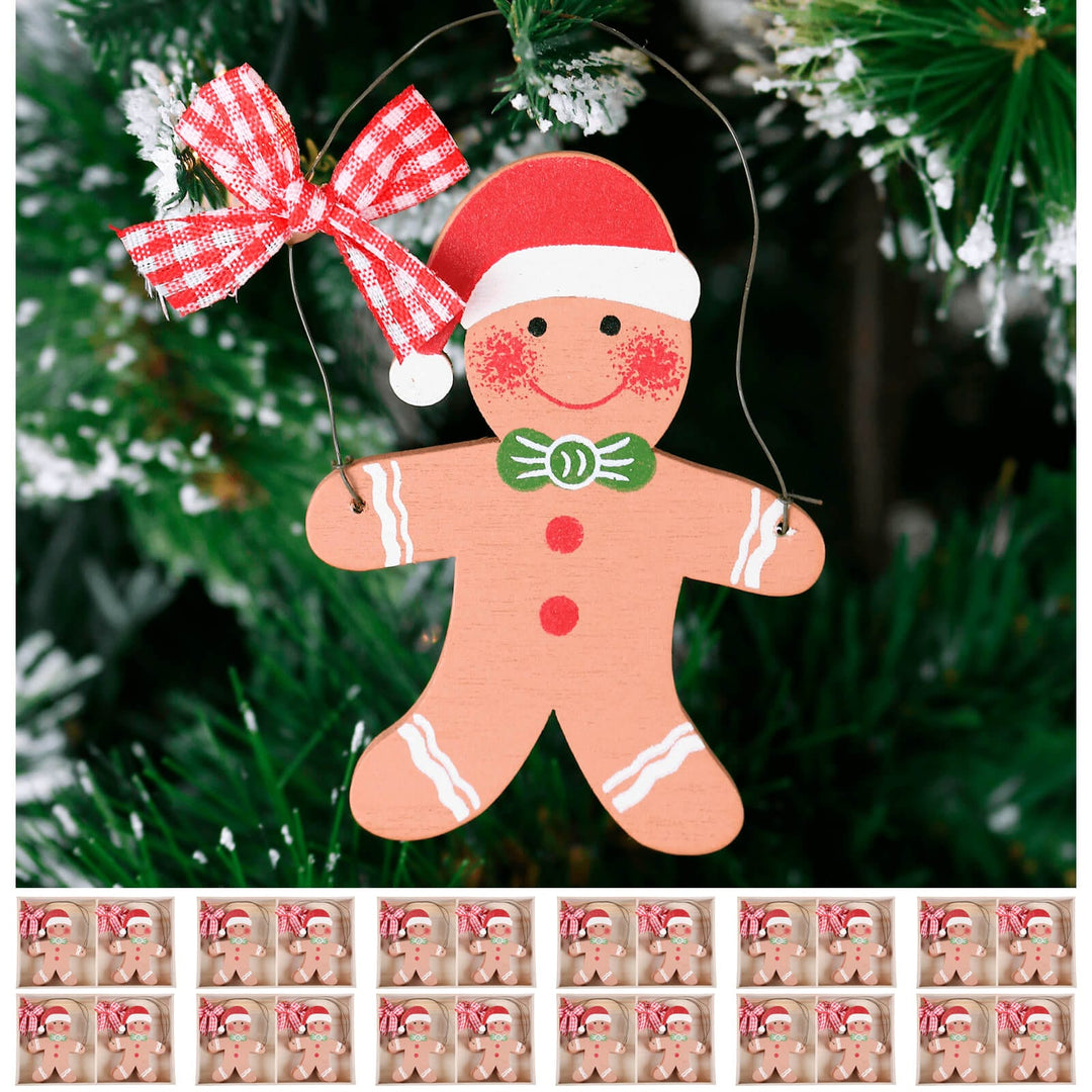 Wooden Gingerbread man Christmas tree decoration with wire hanger