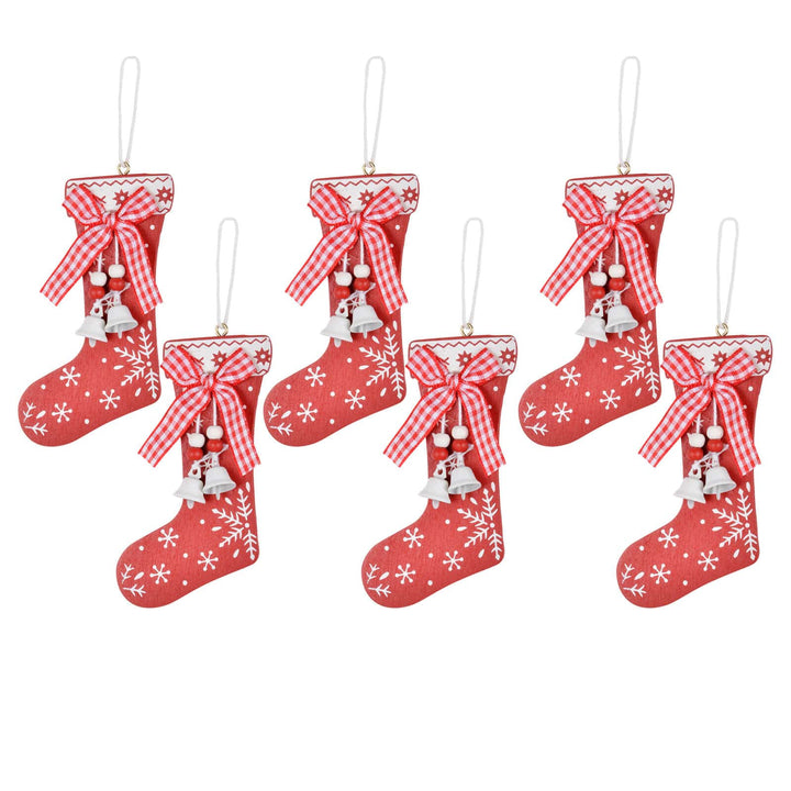 Bulk Pack of 72 Christmas Stocking Wooden Tree Decoration Red 10cm