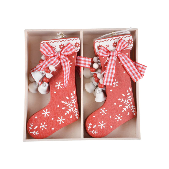 Bulk Pack of 72 Christmas Stocking Wooden Tree Decoration Red 10cm