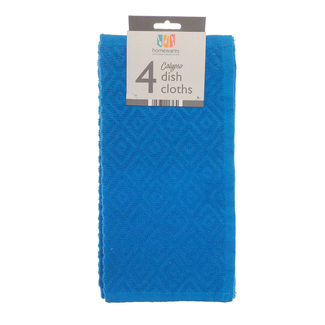 Blue dish cloth with a package label on a white background