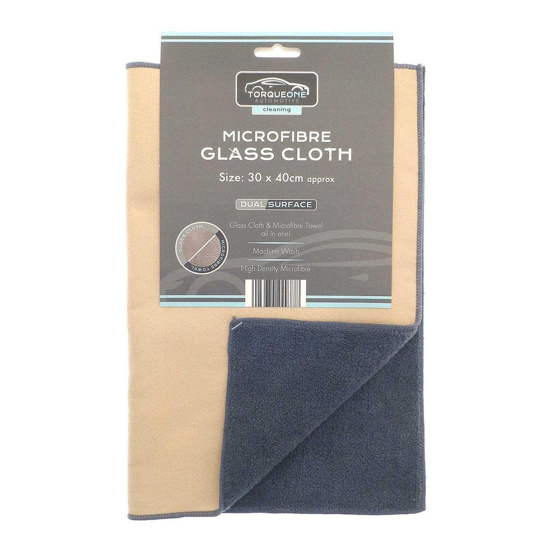 Microfibre glass cloth with branded torque one packaging on a white background