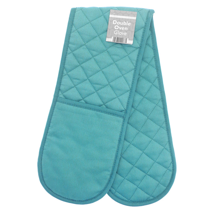 Teal colour double oven glove with quilted diamond stitching