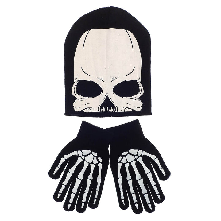 Kids Halloween Hat &amp; Gloves Set Skeleton Hands Skull Teens One Size