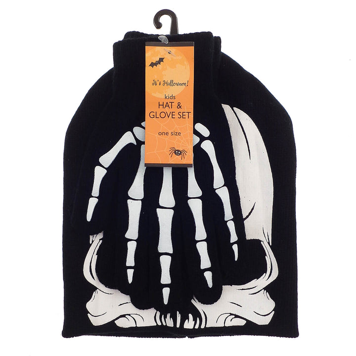 Kids Halloween Hat &amp; Gloves Set Skeleton Hands Skull Teens One Size