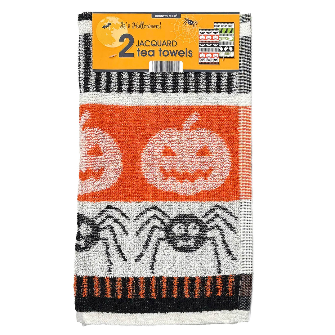 Pack of 2 Halloween Tea Towels Jacquard Weave Dish Drying Cloths