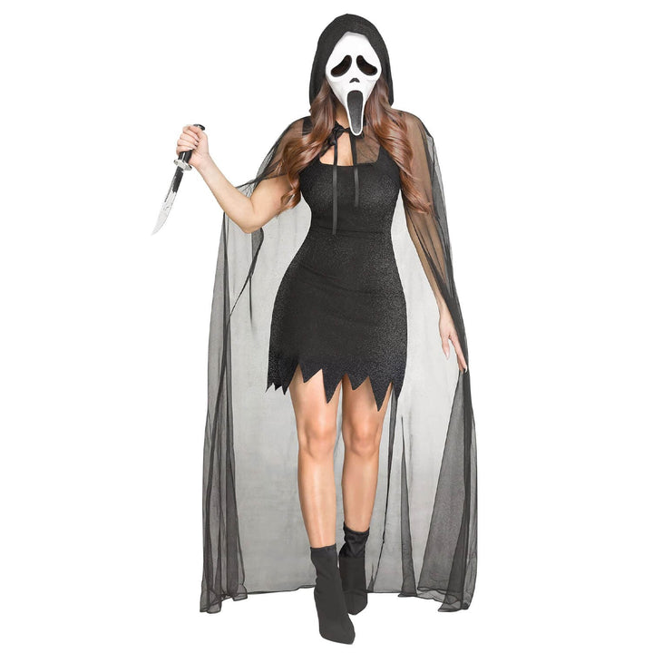 Ladies 30th Anniversary Ghost Face Costume Glittering Black Dress