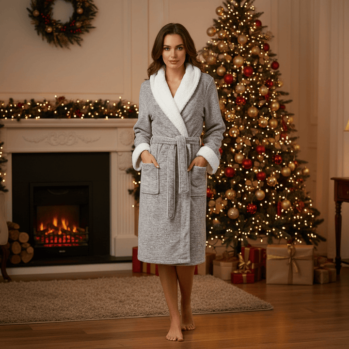 Womens Hooded Tokyo Laundry Dressing Gown Robe Marl Grey