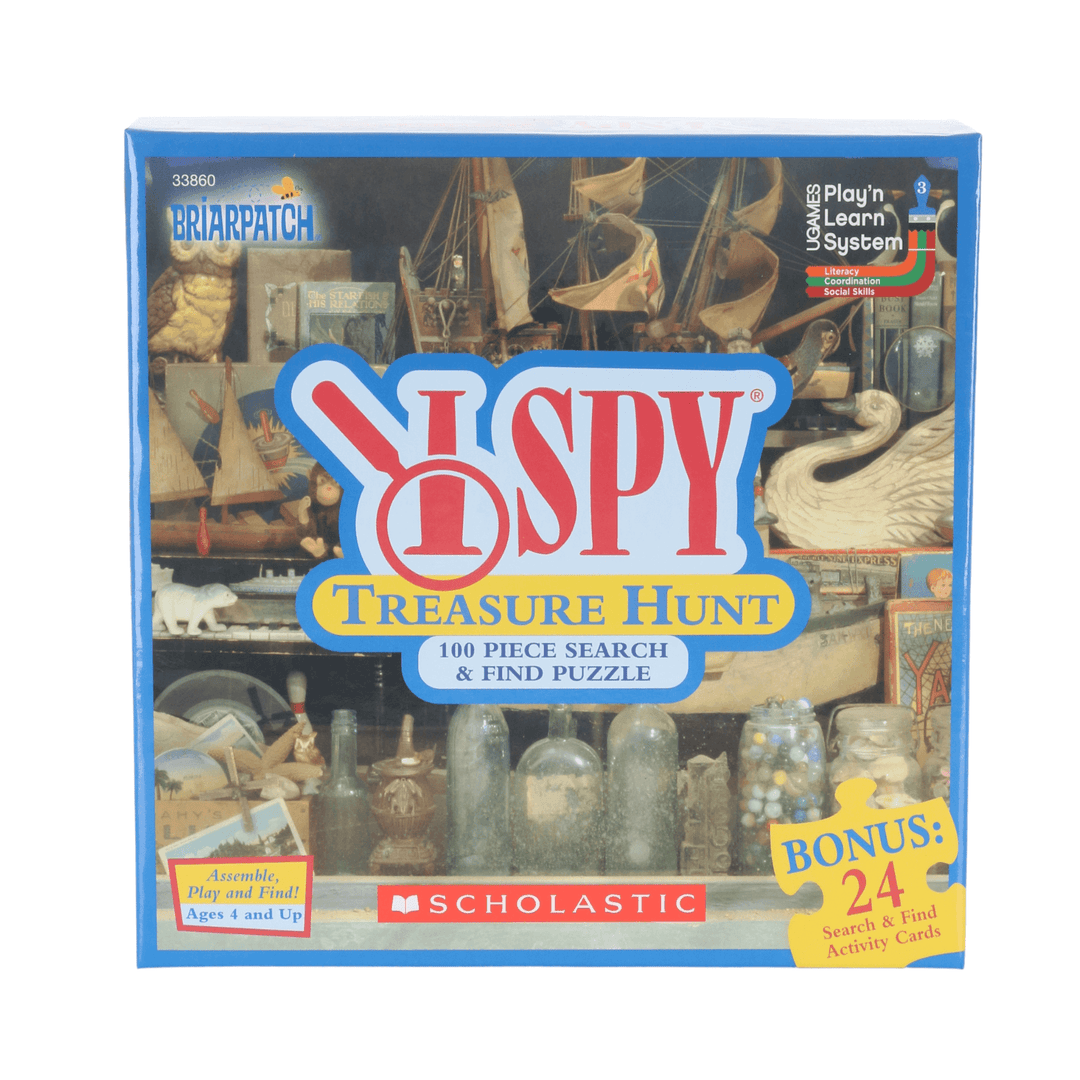 I spy treasure hunt 100 piece search & find puzzle box featuring pirate related imagery