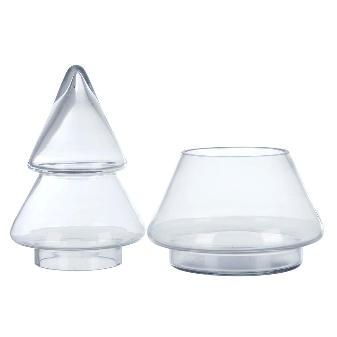 3 tier christmas tree storage jar with lid removed on white background