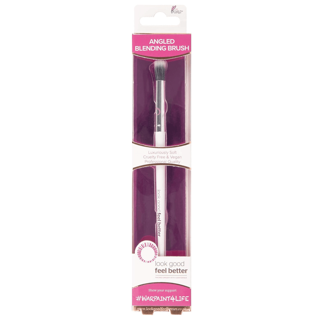 angled blending brush in white and pink cardboard packaging