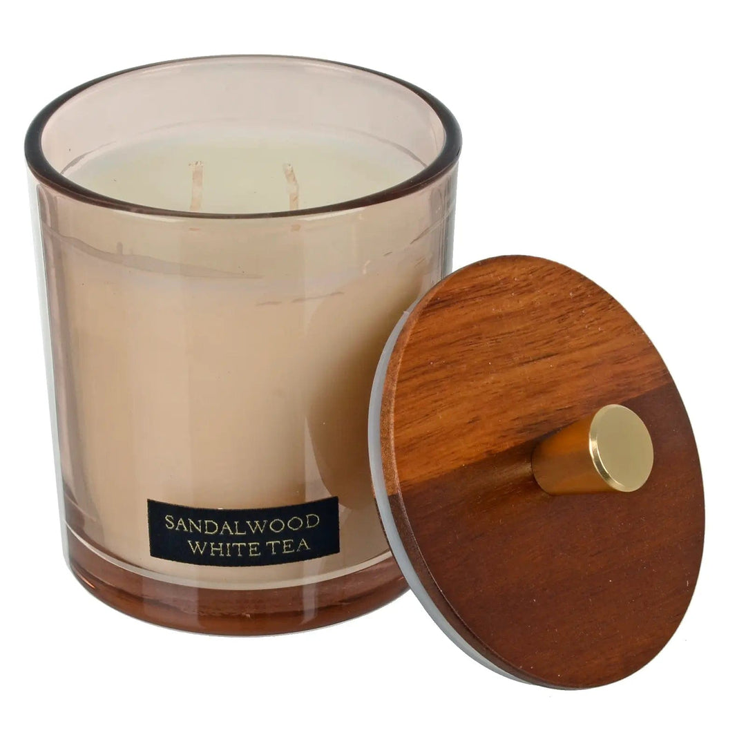 Luxury Scented Candle Double Wick Glass Jar Natural Wooden Lid 380g