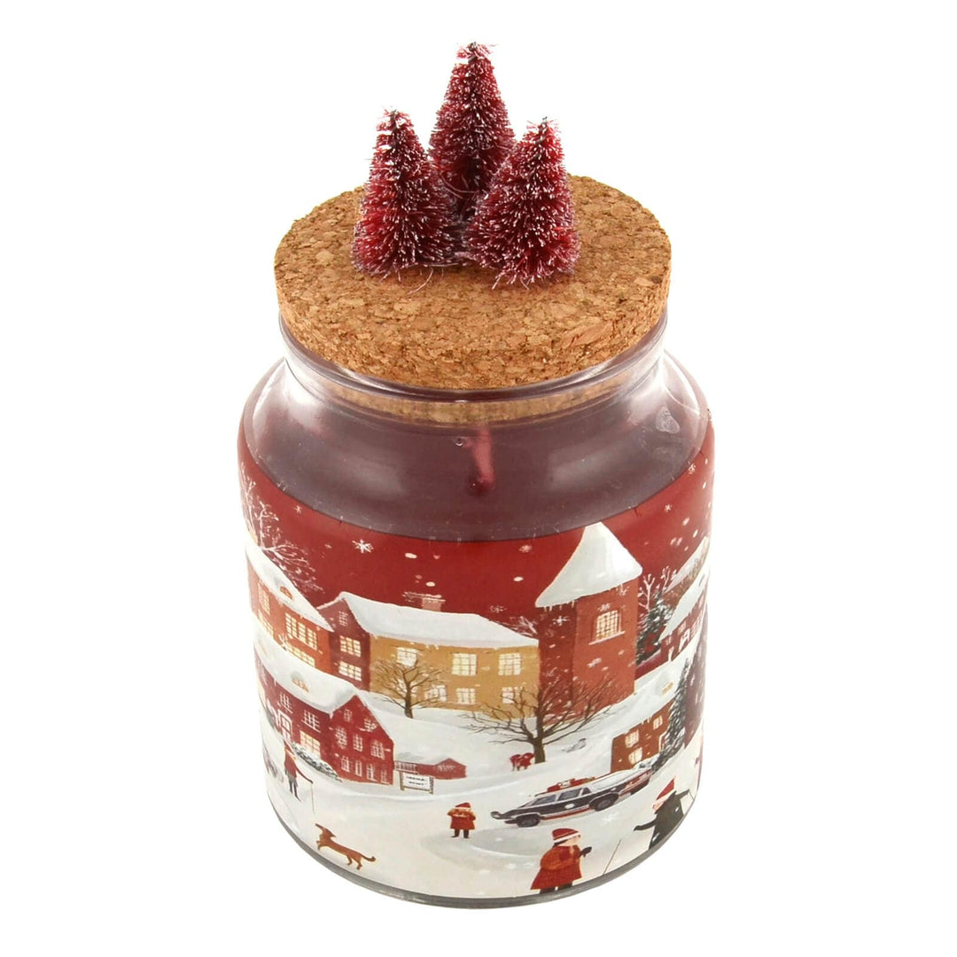Christmas Scented Candle Medium Glass Jar Cork Lid Christmas Trees