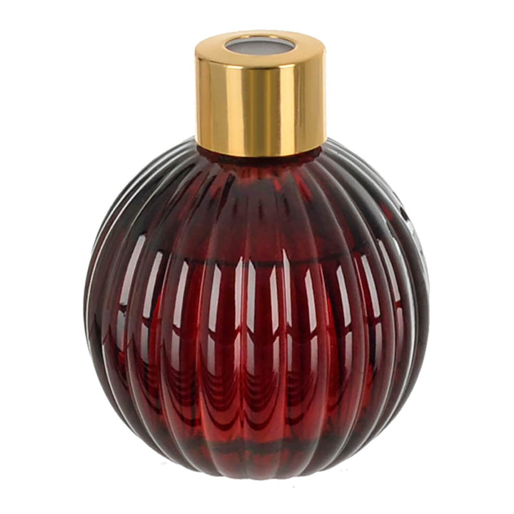 Dark red  round glass bottle with ridges and gold top
