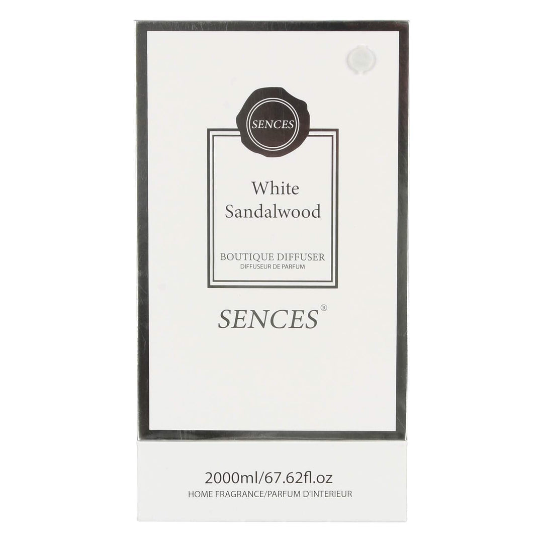 White Sandalwood scented 2000ml reed diffuser in white and silver gift box packaging