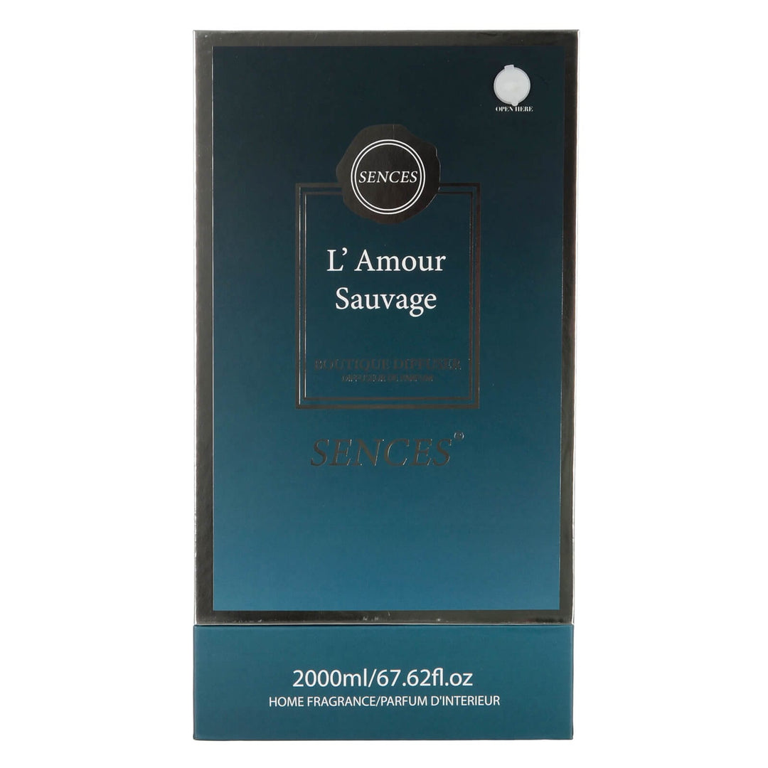 L'Amour Sauvage scented 2000ml reed diffuser in blue ombre gift box packaging