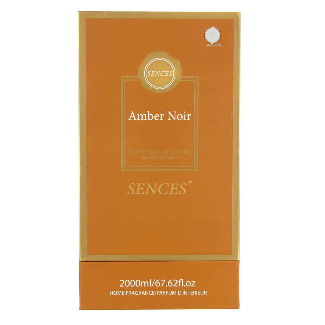 Amber Noir scented 2000ml reed diffuser in gold edged gift box packaging