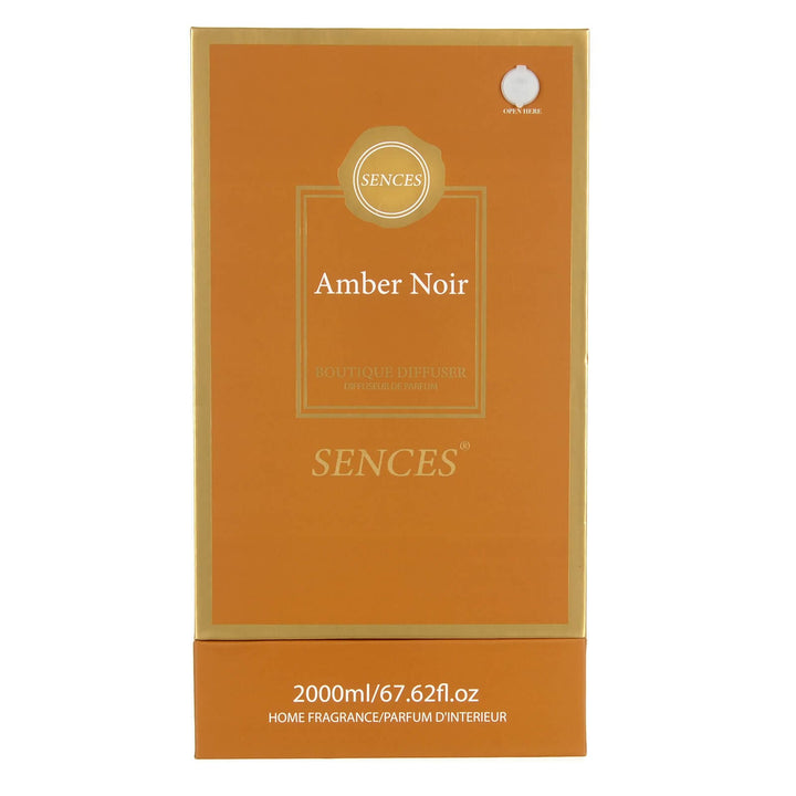 Amber Noir scented 2000ml reed diffuser in gold edged gift box packaging