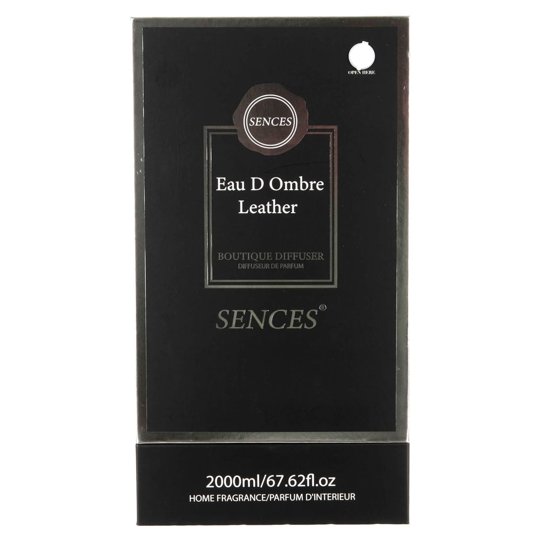 Eau D'Ombre Leather scented 2000ml reed diffuser in black and silver gift box packaging