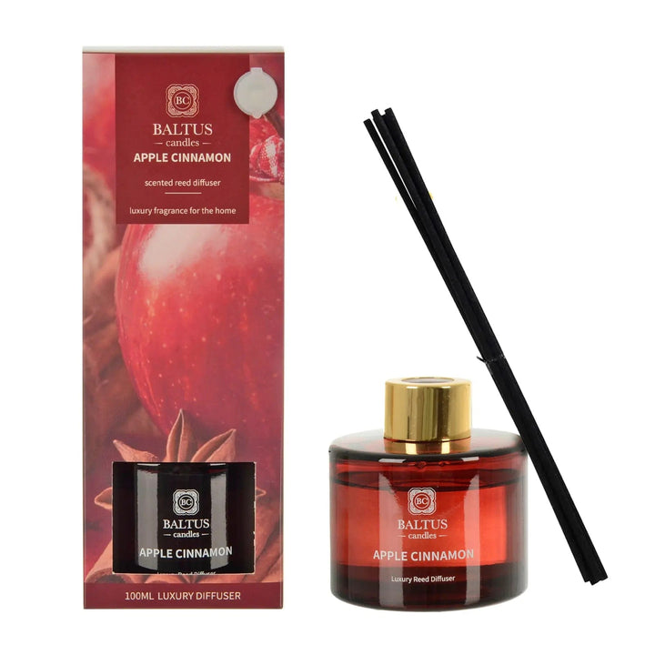 Apple & Cinnamon scented reed diffuser 100ml with black reeds and gift box packaging