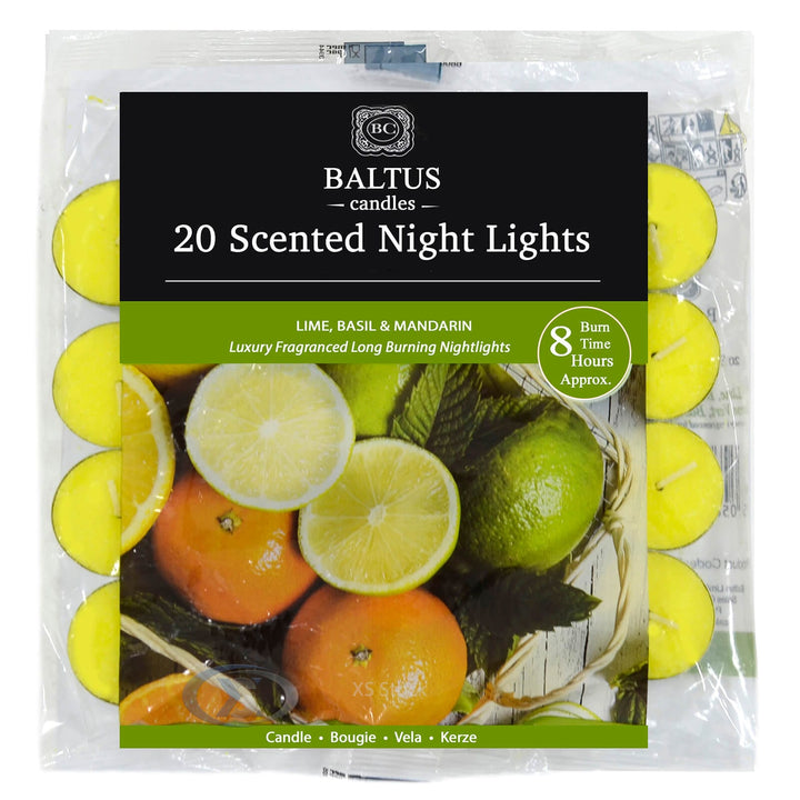 Baltus 20 Pack of Scented Tealight Night Lights Candles 8hr Burn Lime, Basil &amp; Mandarin