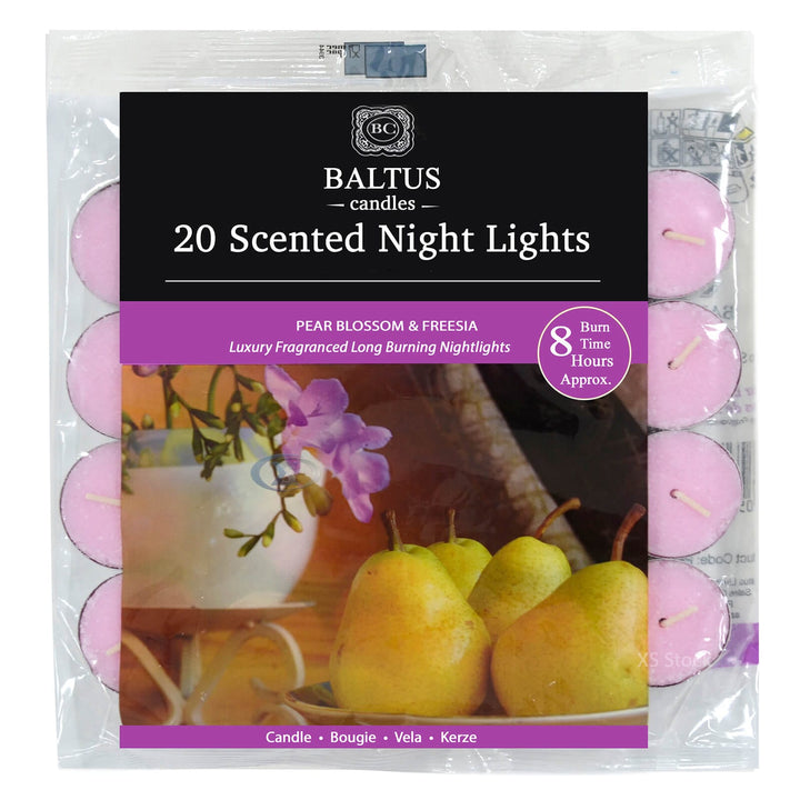 Baltus 20 Pack of Scented Tealight Night Lights Candles 8hr Burn Pear Blossom &amp; Freesia