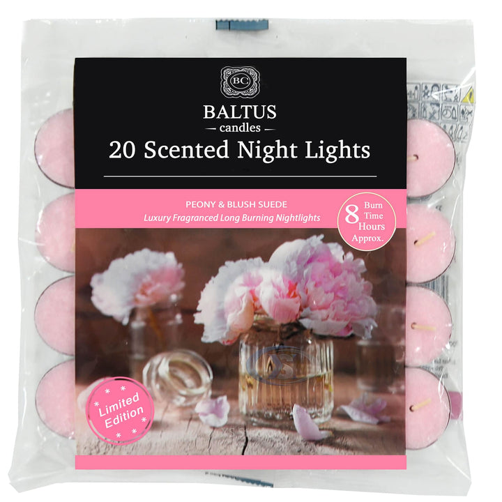 Baltus 20 Pack of Scented Tealight Night Lights Candles 8hr Burn Peony & Blush Suede