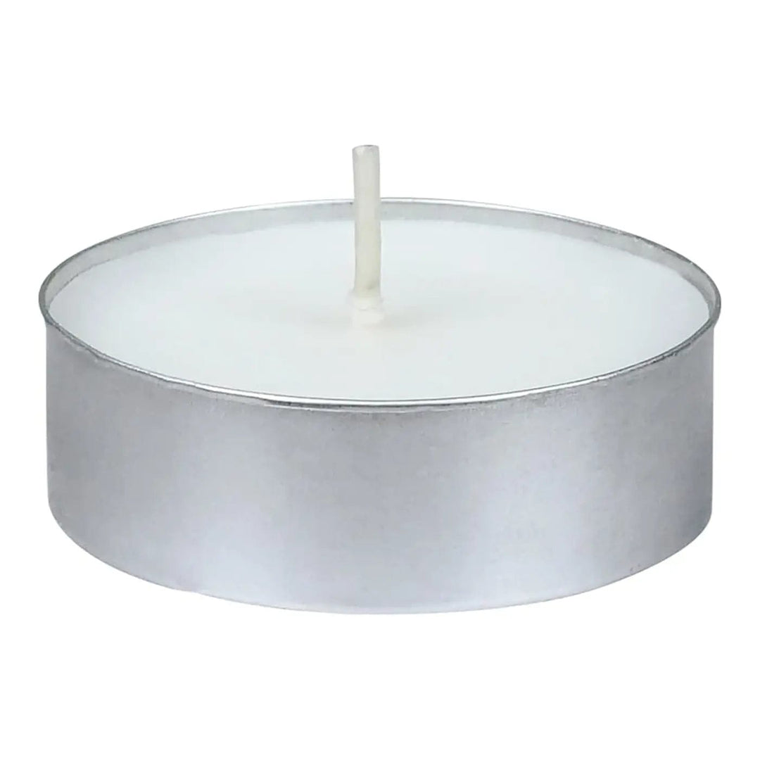 One extra large tea light in silver metal candle holder