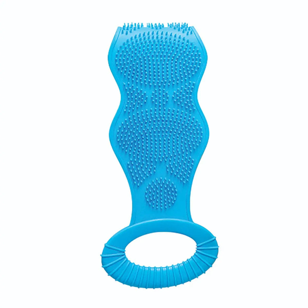 Shaped back scrubber with bristles to clean and exfoliate