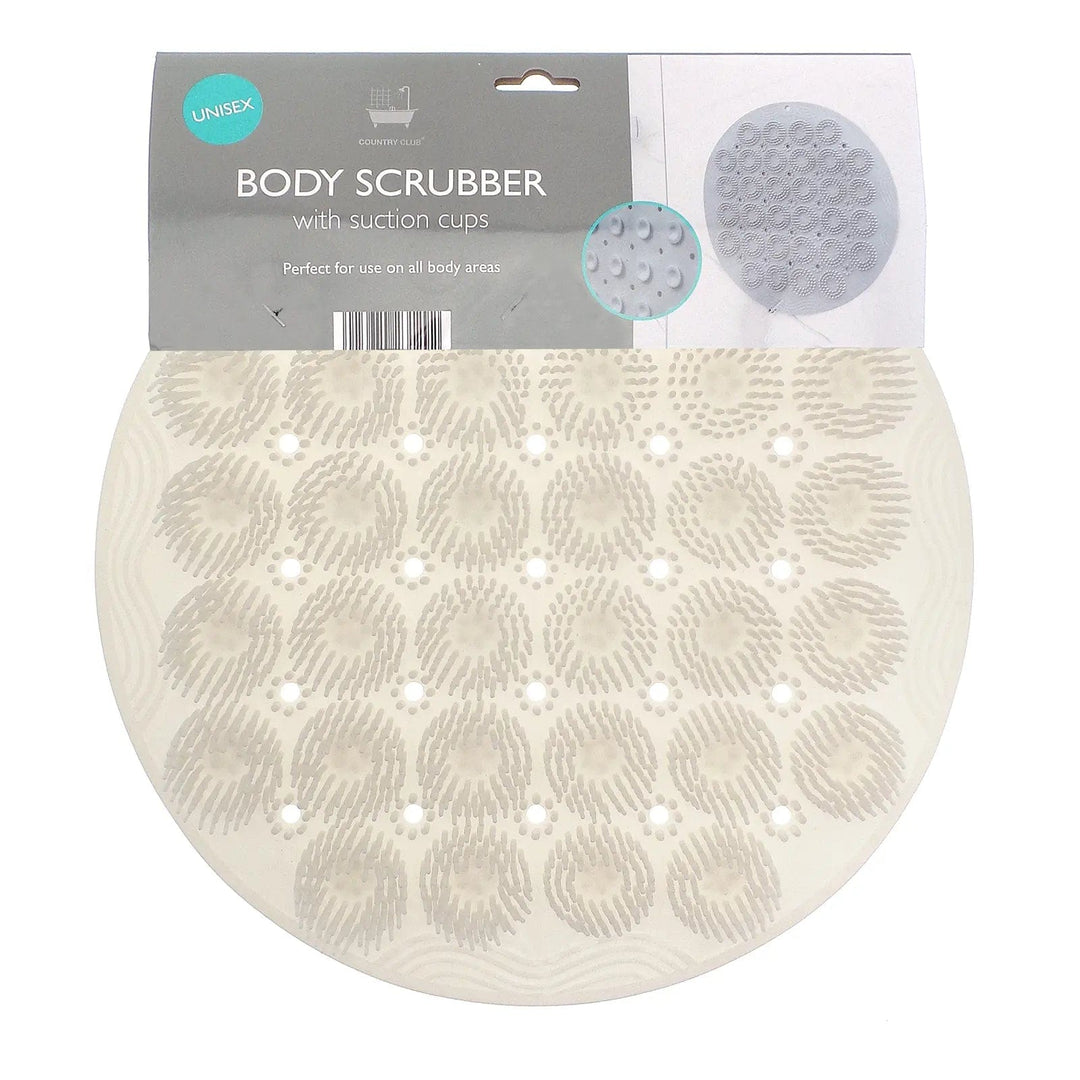 White body scrubber with suction cups for tiled wall or shower tray