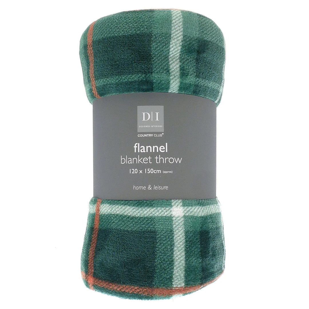 green tartan check flannel blanket throw in packaging ideal for travel rug and sofa cover