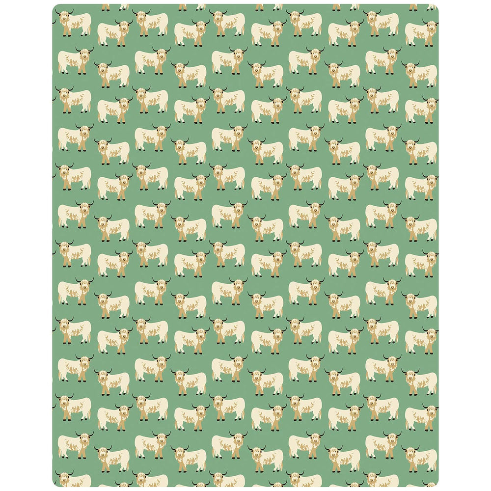 Highland cows pattern on a green background