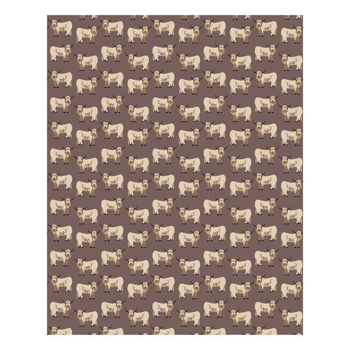 highland cow blanket full view on white background with all over repetitive highland cow animal print