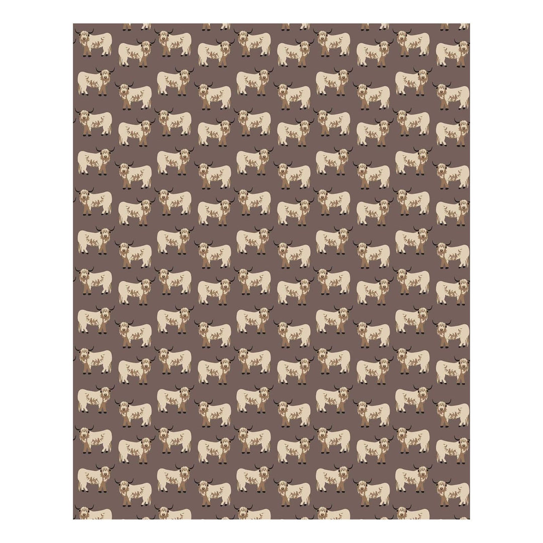 highland cow blanket full view on white background with all over repetitive highland cow animal print