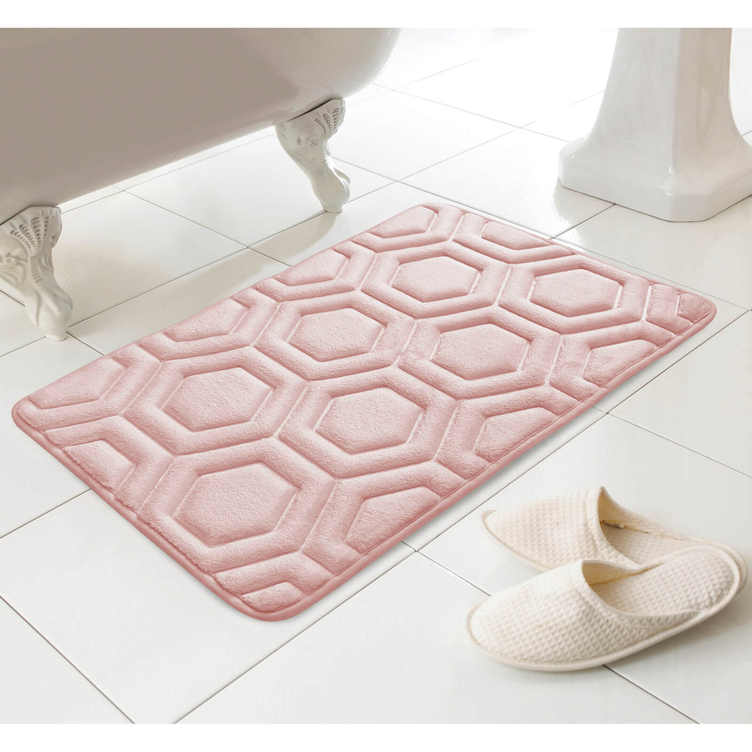 Luxury Memory Foam Bath Mat Geometric Pattern Non-Slip 43x61cm Blush