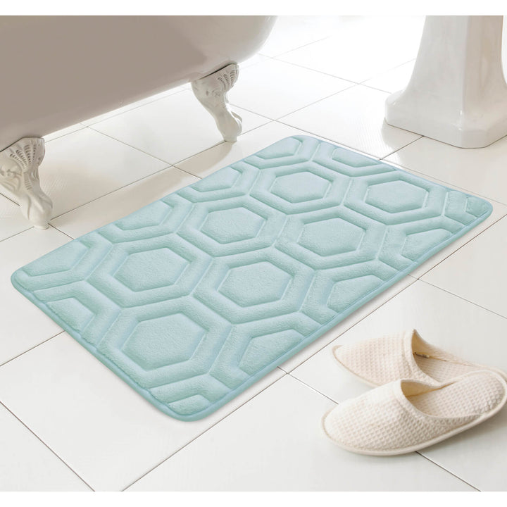 Luxury Memory Foam Bath Mat Geometric Pattern Non-Slip 43x61cm Teal