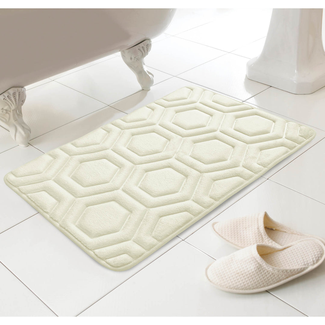 Luxury Memory Foam Bath Mat Geometric Pattern Non-Slip 43x61cm Natural