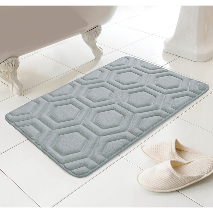 Luxury Memory Foam Bath Mat Geometric Pattern Non-Slip 43x61cm Grey