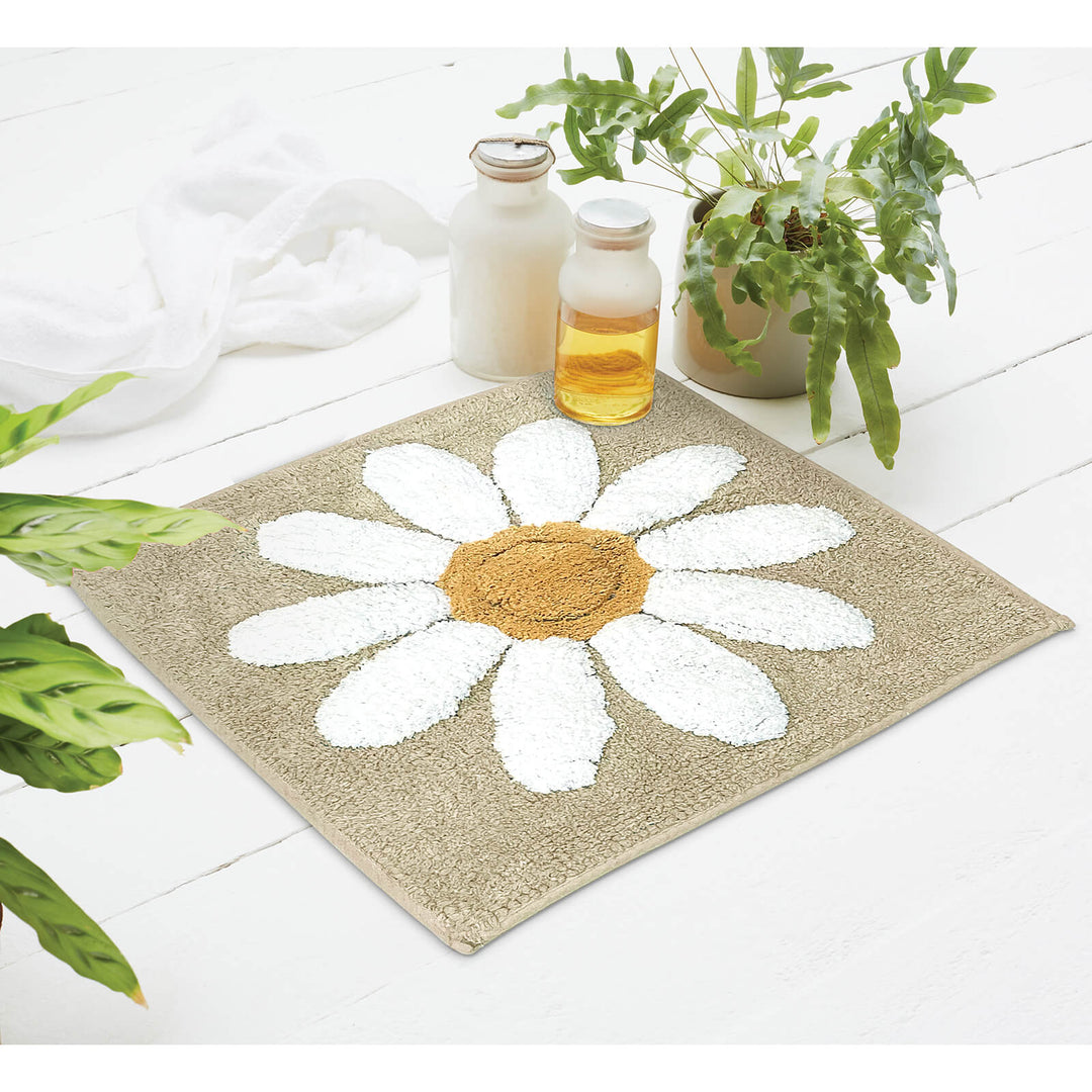 Flower Shower Mat 100% Cotton Thick Pile Absorbent 50cm Square